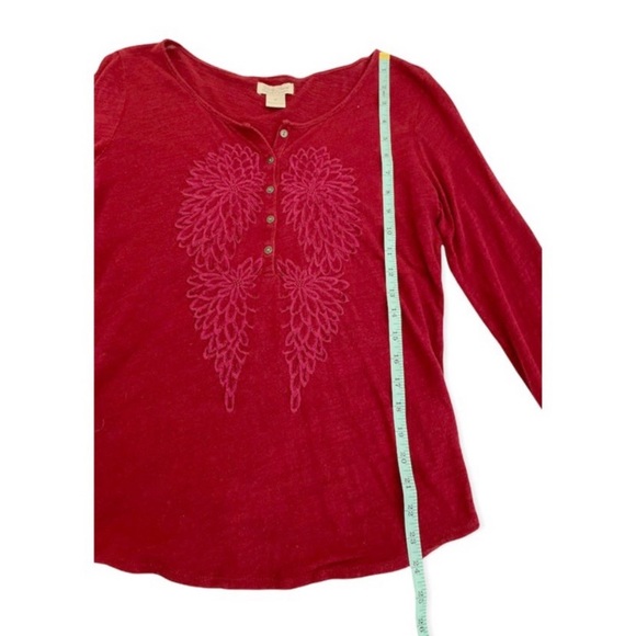 Lucky Brand Red Floral Embroidered Long Sleeve Top, Size Medium - Picture 6 of 11